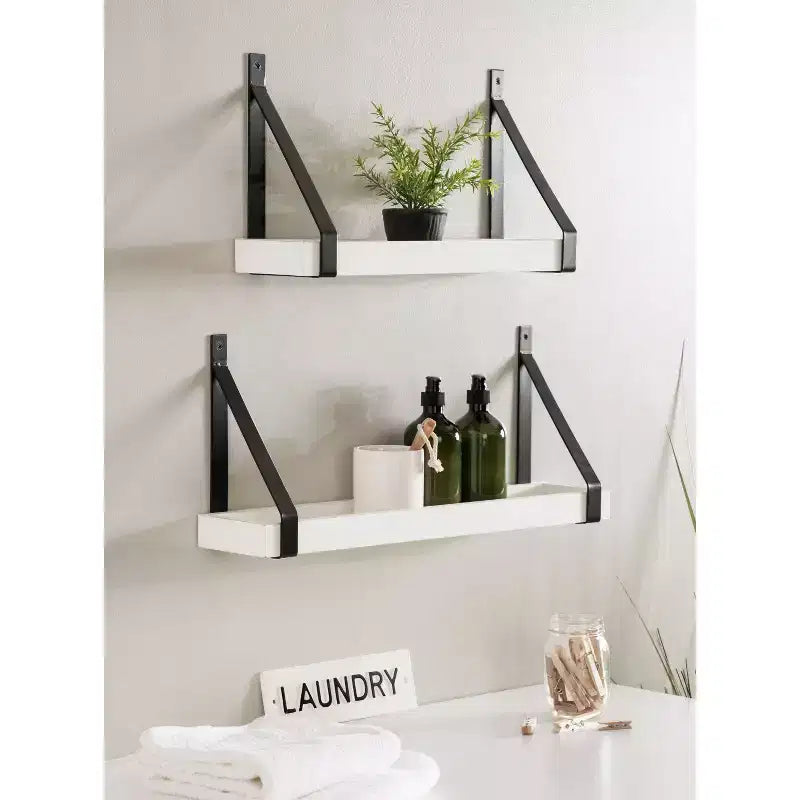 Mensole a muro galleggianti in legno bianco e nero, set da 2