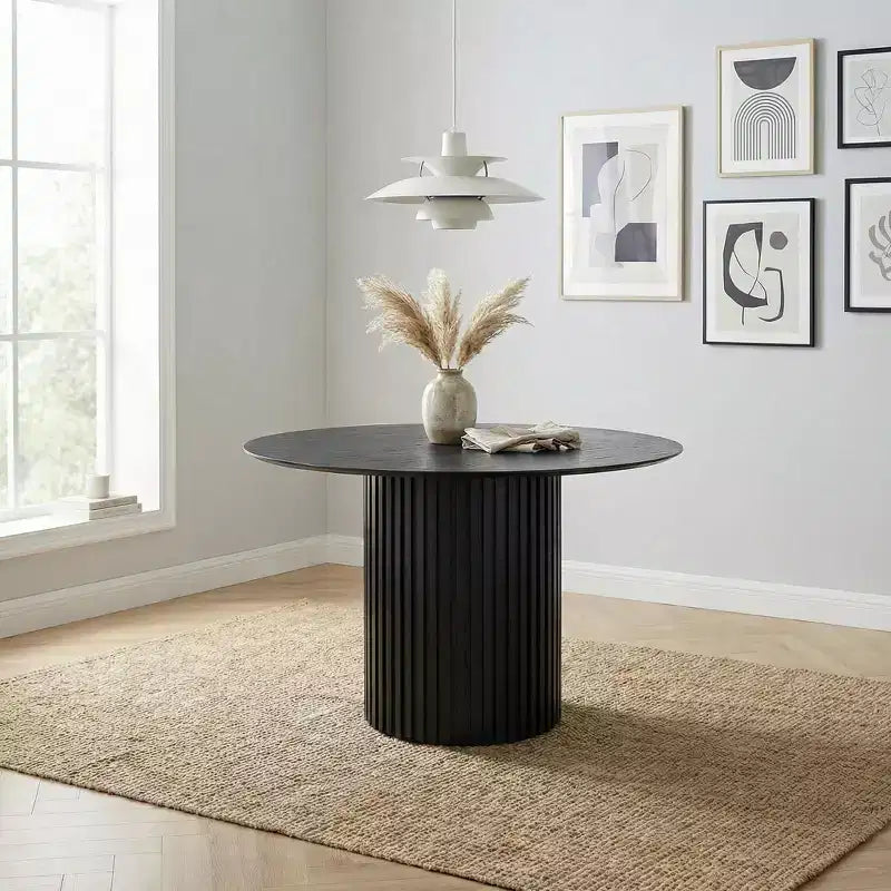 Tavolo da pranzo rotondo nero, piano in MDF, 4 posti