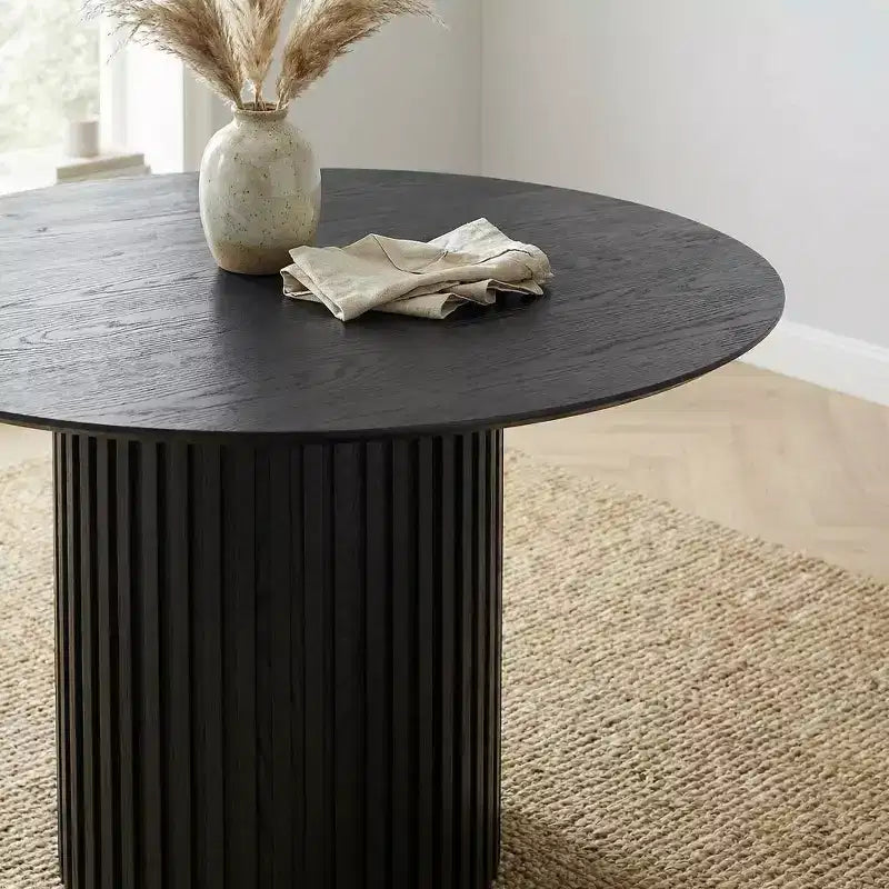 Tavolo da pranzo rotondo nero, piano in MDF, 4 posti