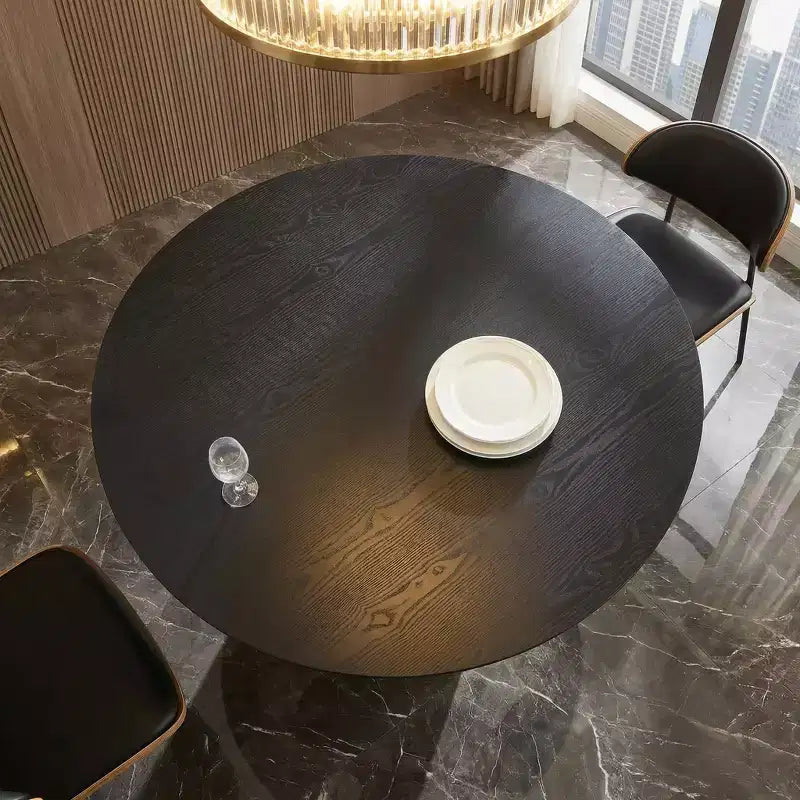 Tavolo da pranzo rotondo nero, piano in MDF, 4 posti
