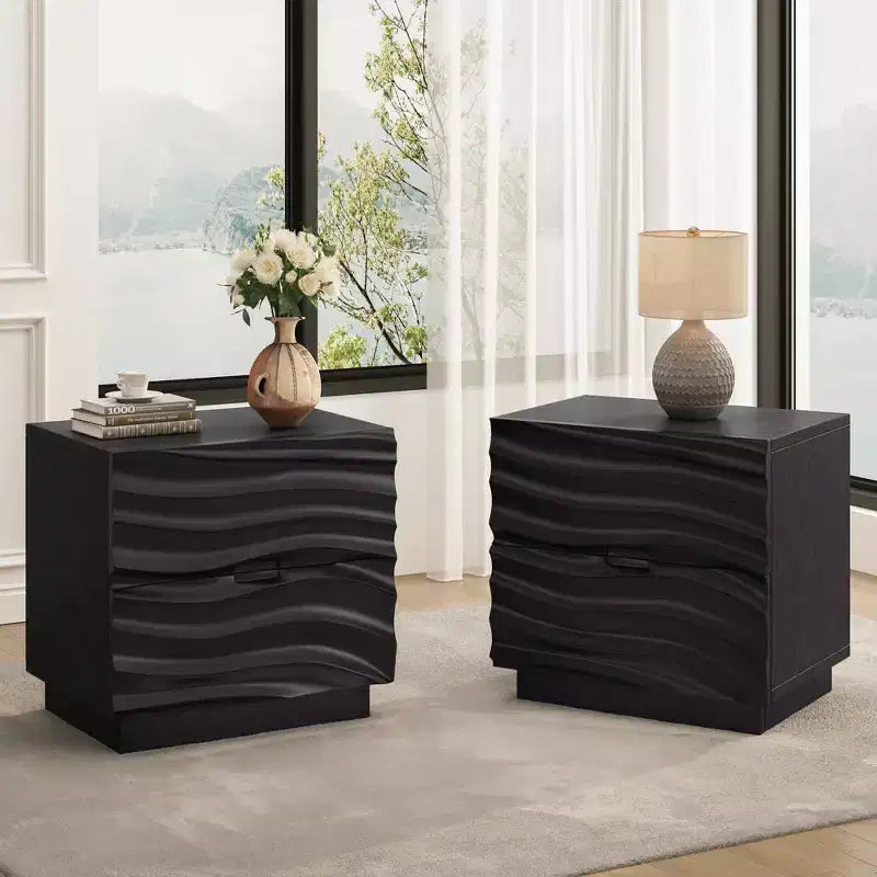 Comodino nero a 2 cassetti, stile moderno, uso individuale