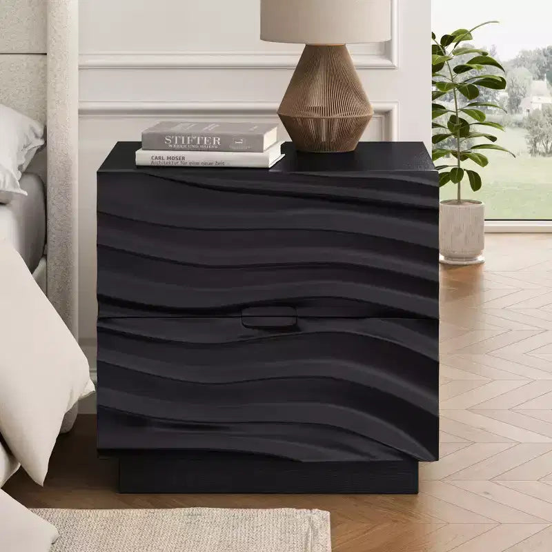 Comodino nero a 2 cassetti, stile moderno, uso individuale
