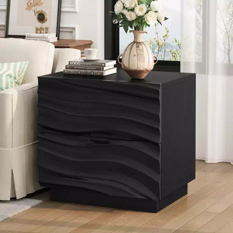 Comodino nero a 2 cassetti, stile moderno, uso individuale