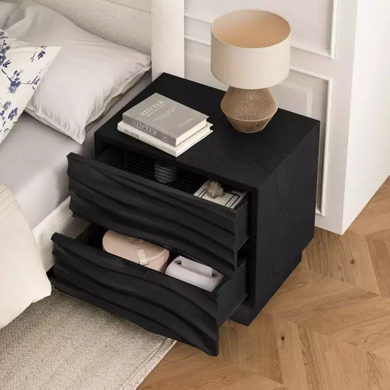 Comodino nero a 2 cassetti, stile moderno, uso individuale