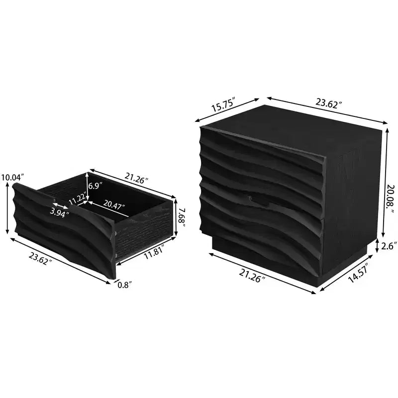 Comodino nero a 2 cassetti, stile moderno, uso individuale