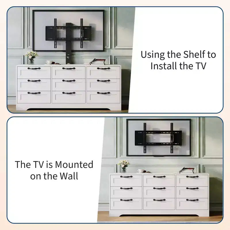Nero / Bianco | Mobile porta TV moderno con supporto e cassettiera a 9 cassetti | Adatto per TV da 32" a 85"