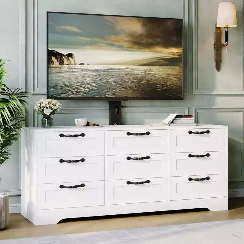 Nero / Bianco | Mobile porta TV moderno con supporto e cassettiera a 9 cassetti | Adatto per TV da 32" a 85"