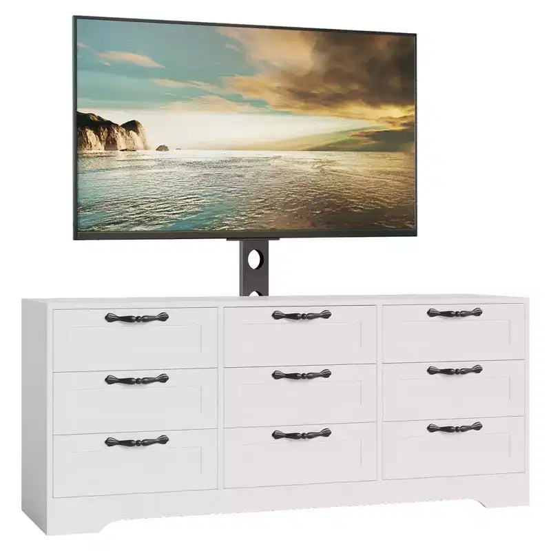 Nero / Bianco | Mobile porta TV moderno con supporto e cassettiera a 9 cassetti | Adatto per TV da 32" a 85"