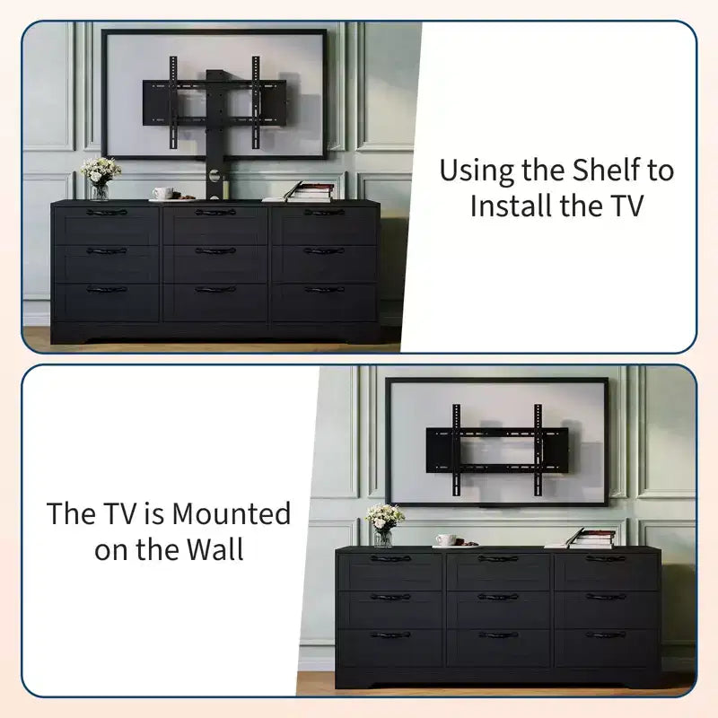Nero / Bianco | Mobile porta TV moderno con supporto e cassettiera a 9 cassetti | Adatto per TV da 32" a 85"