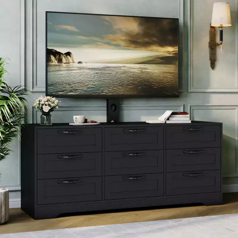 Nero / Bianco | Mobile porta TV moderno con supporto e cassettiera a 9 cassetti | Adatto per TV da 32" a 85"