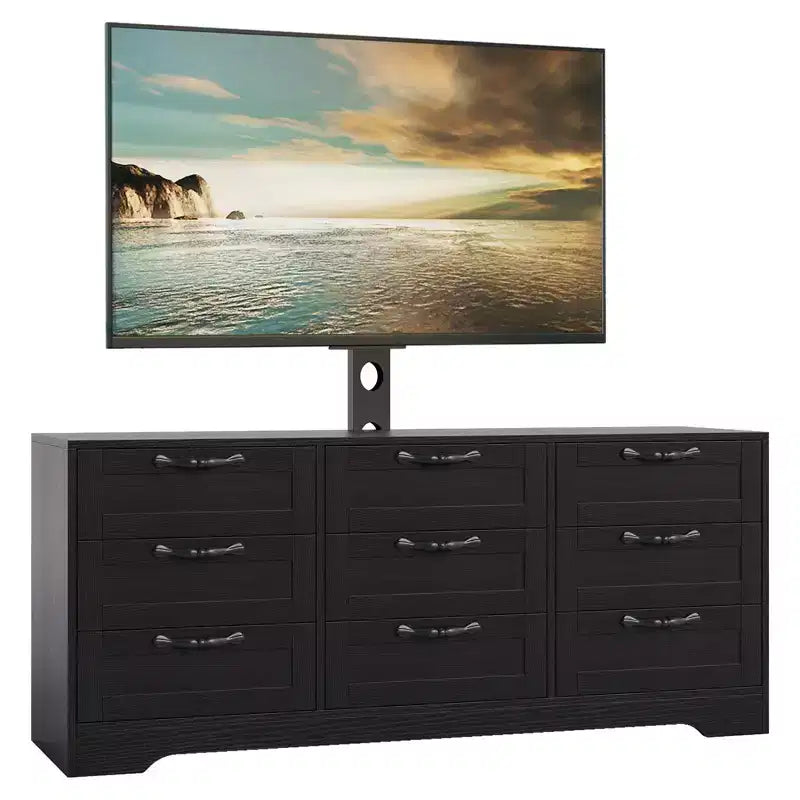 Nero / Bianco | Mobile porta TV moderno con supporto e cassettiera a 9 cassetti | Adatto per TV da 32" a 85"