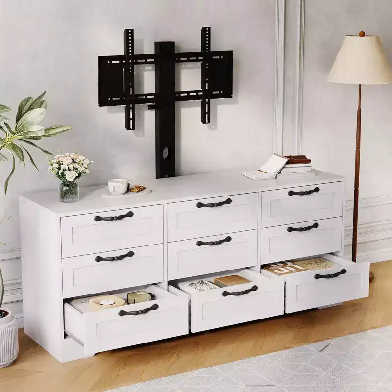 Nero / Bianco | Mobile porta TV moderno con supporto e cassettiera a 9 cassetti | Adatto per TV da 32" a 85"