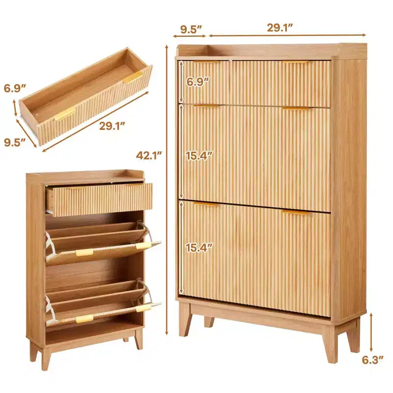 Scarpiera a giorno in legno naturale, stile sottile, contiene 12 paia