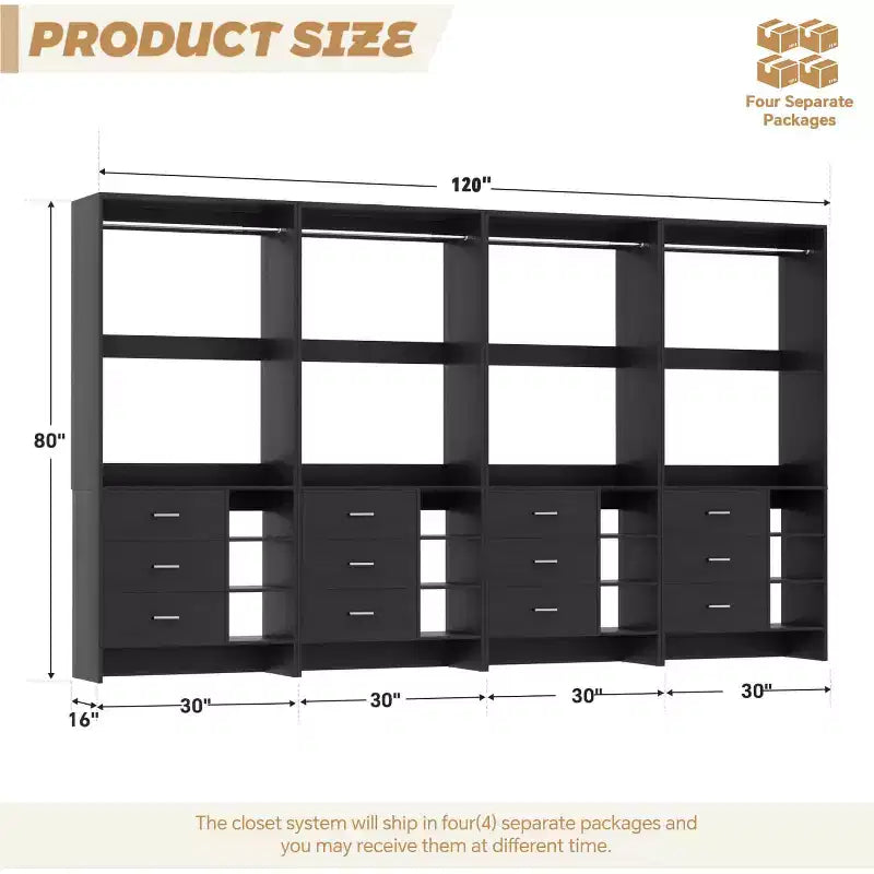 Organizzatore Armadio Autoportante Beige / Nero / Grigio / Bianco con Cassetti in Legno e Aste Appendiabiti – Set da 4, Montaggio a 1 Persona