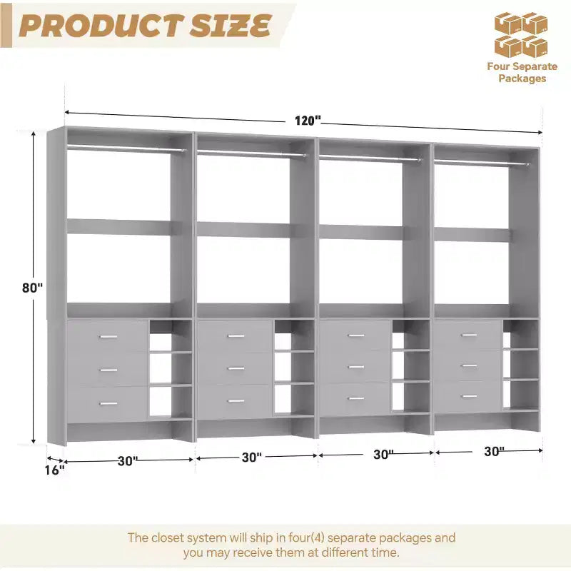 Organizzatore Armadio Autoportante Beige / Nero / Grigio / Bianco con Cassetti in Legno e Aste Appendiabiti – Set da 4, Montaggio a 1 Persona