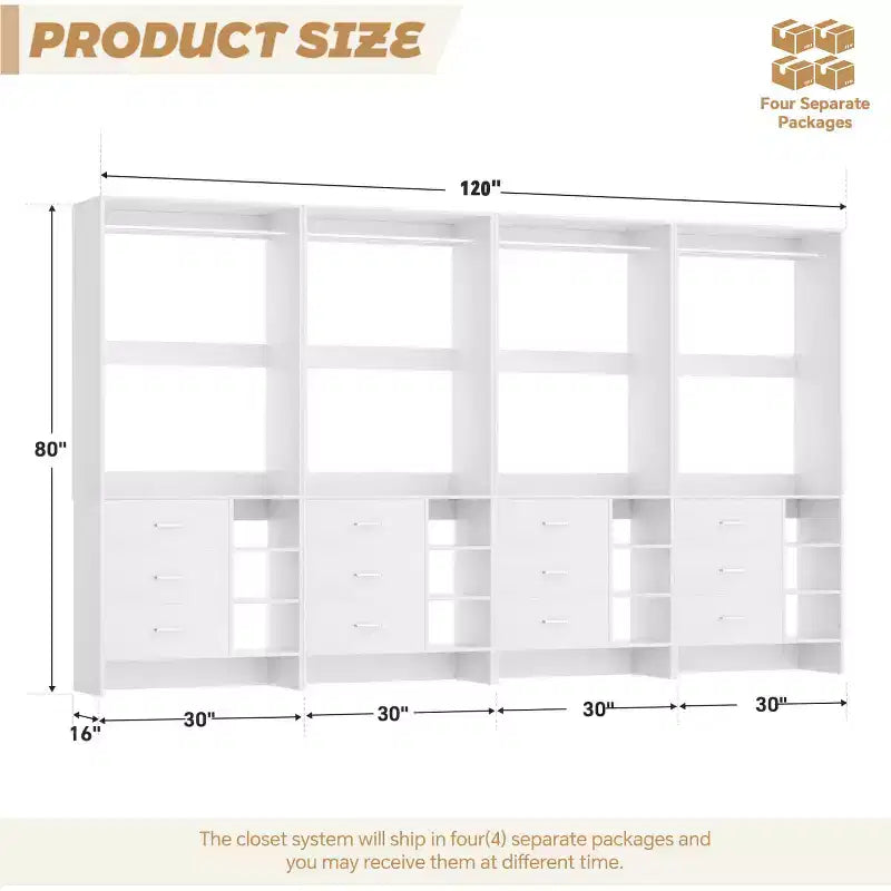 Organizzatore Armadio Autoportante Beige / Nero / Grigio / Bianco con Cassetti in Legno e Aste Appendiabiti – Set da 4, Montaggio a 1 Persona