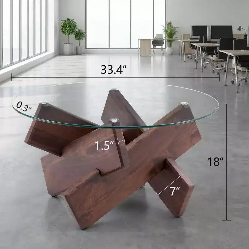 Tavolino da caffè rotondo in vetro marrone, base in MDF incrociata, per 1 persona