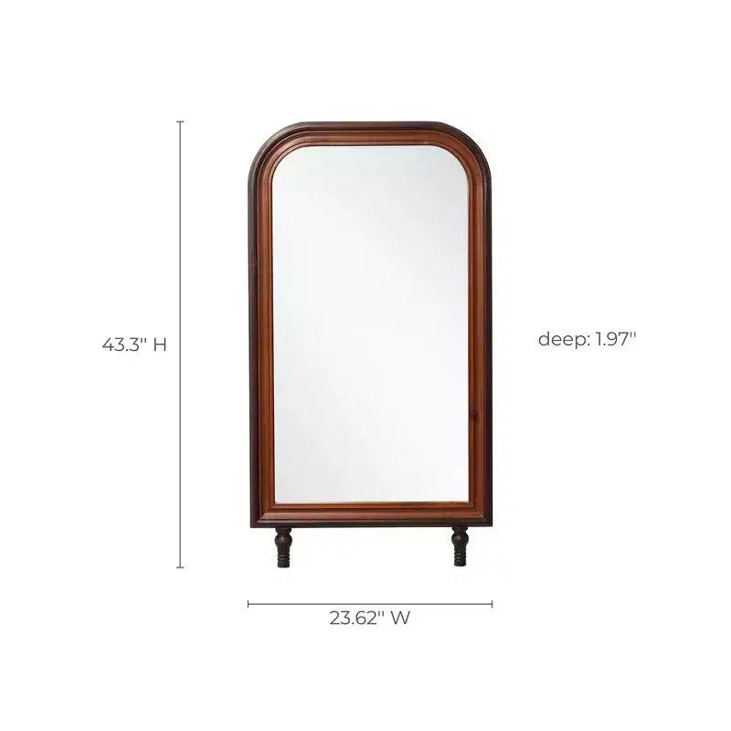 Specchio da parete marrone con cornice ad arco in legno di pino, 110 cm H x 60 cm L, 1 pannello, montaggio a parete