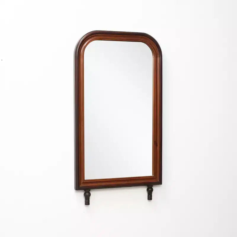 Specchio da parete marrone con cornice ad arco in legno di pino, 110 cm H x 60 cm L, 1 pannello, montaggio a parete
