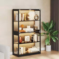 Glass Display Cabinet with Doors, 4-Tier Curio Cabinet with 3-Color LED Lights, Charging Ports and Motion Sensor