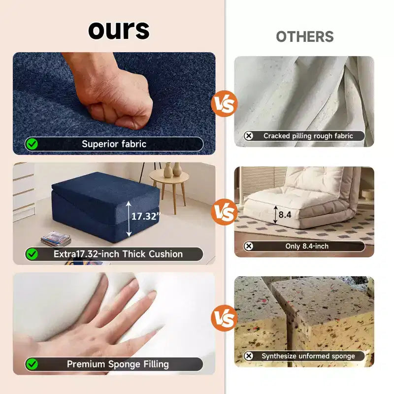 Divano Letto Tatami Pieghevole – Spugna ad Alta Densità, Seduta Singola, Beige / Nero / Blu / Grigio / Giallo