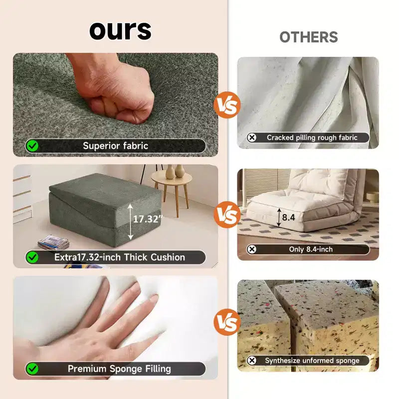 Divano Letto Tatami Pieghevole – Spugna ad Alta Densità, Seduta Singola, Beige / Nero / Blu / Grigio / Giallo