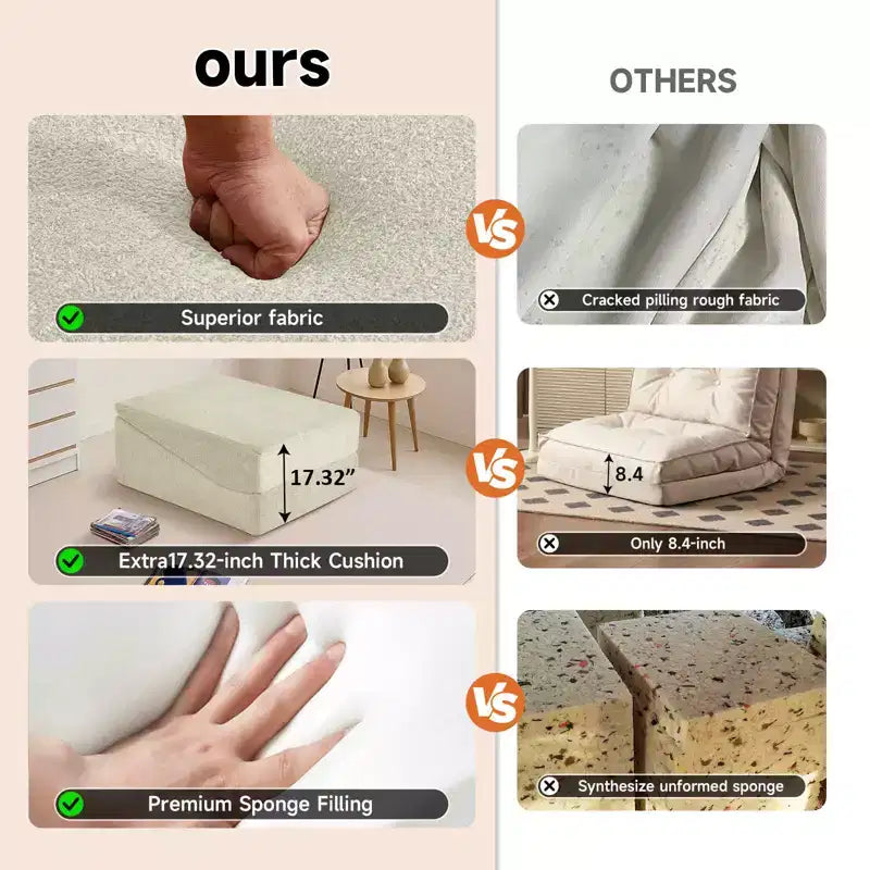 Divano Letto Tatami Pieghevole – Spugna ad Alta Densità, Seduta Singola, Beige / Nero / Blu / Grigio / Giallo