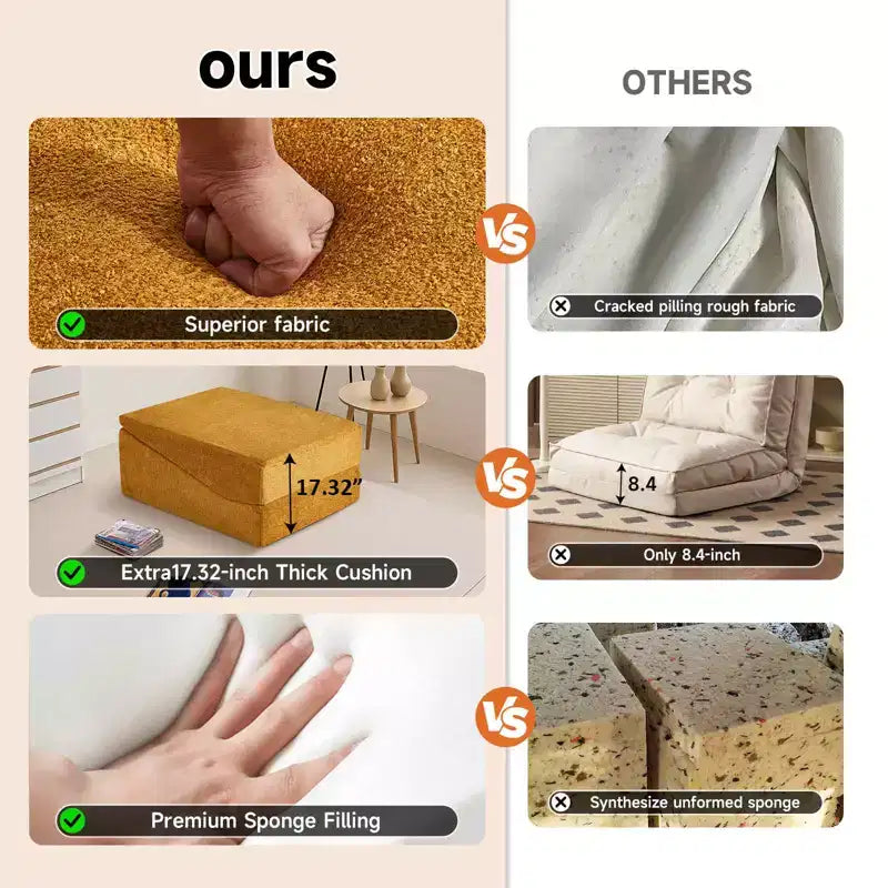 Divano Letto Tatami Pieghevole – Spugna ad Alta Densità, Seduta Singola, Beige / Nero / Blu / Grigio / Giallo