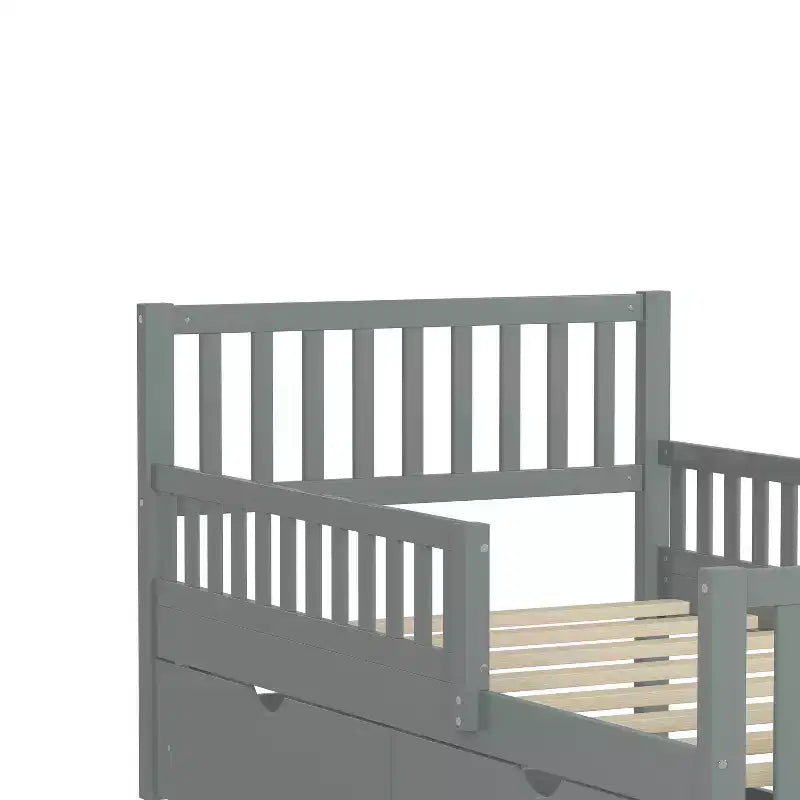 Letto a piattaforma singolo grigio con sponde di sicurezza e 2 cassetti portaoggetti – Per 1 bambino