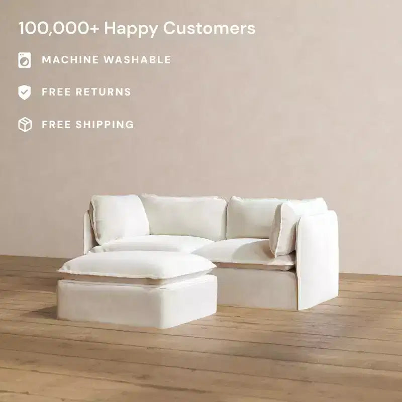 Divano modulare a 2 posti + pouf | Velluto Heirloom / Velluto di lino / Tessuto felpato | 2 posti a sedere