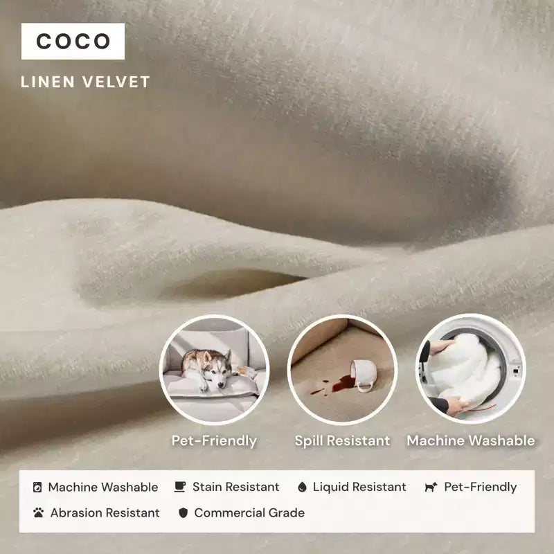 Divano modulare a 2 posti + pouf | Velluto Heirloom / Velluto di lino / Tessuto felpato | 2 posti a sedere