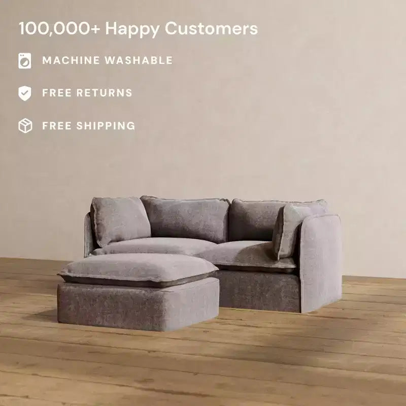 Divano modulare a 2 posti + pouf | Velluto Heirloom / Velluto di lino / Tessuto felpato | 2 posti a sedere