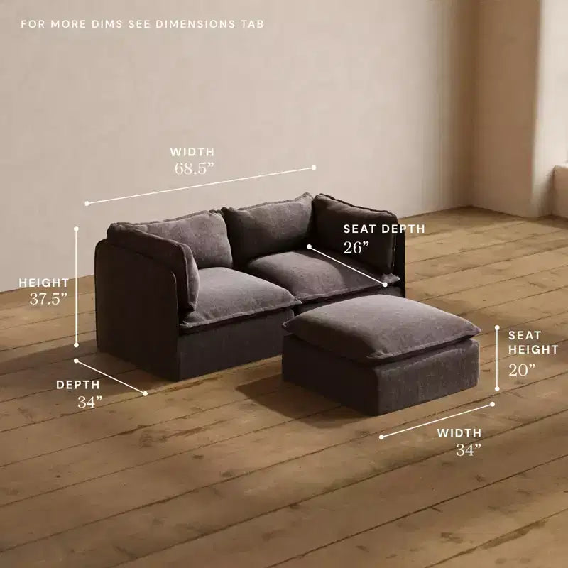 Divano modulare a 2 posti + pouf | Velluto Heirloom / Velluto di lino / Tessuto felpato | 2 posti a sedere