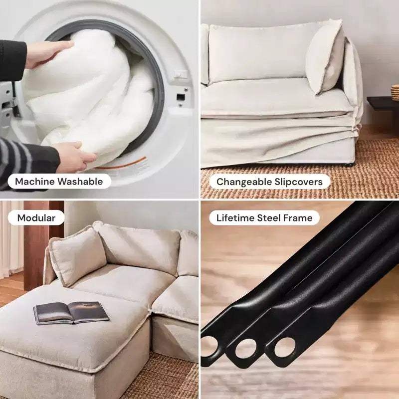 Divano modulare a 2 posti + pouf | Velluto Heirloom / Velluto di lino / Tessuto felpato | 2 posti a sedere