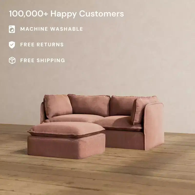 Divano modulare a 2 posti + pouf | Velluto Heirloom / Velluto di lino / Tessuto felpato | 2 posti a sedere