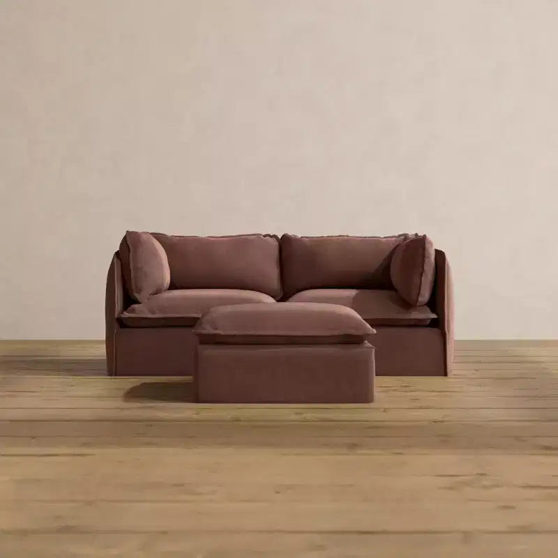Divano modulare a 2 posti + pouf | Velluto Heirloom / Velluto di lino / Tessuto felpato | 2 posti a sedere