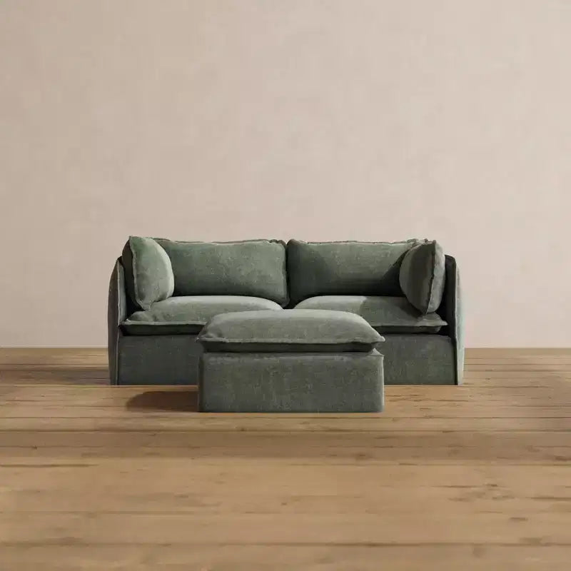 Divano modulare a 2 posti + pouf | Velluto Heirloom / Velluto di lino / Tessuto felpato | 2 posti a sedere