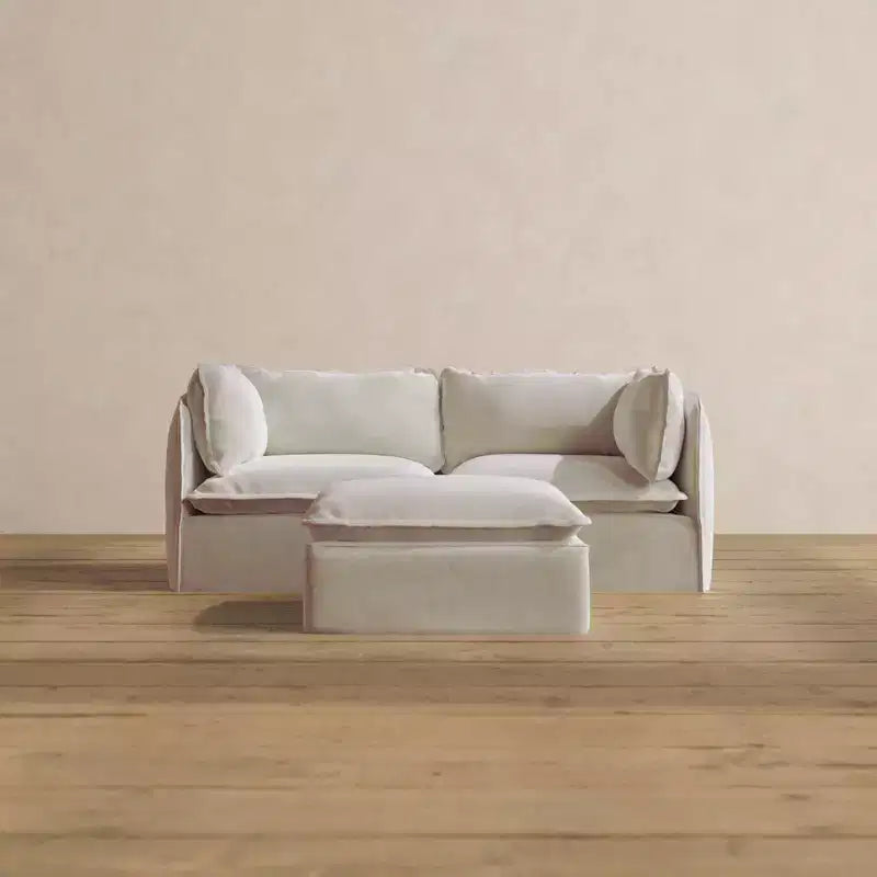 Divano modulare a 2 posti + pouf | Velluto Heirloom / Velluto di lino / Tessuto felpato | 2 posti a sedere