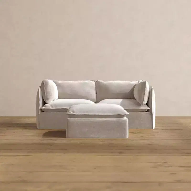 Divano modulare a 2 posti + pouf | Velluto Heirloom / Velluto di lino / Tessuto felpato | 2 posti a sedere