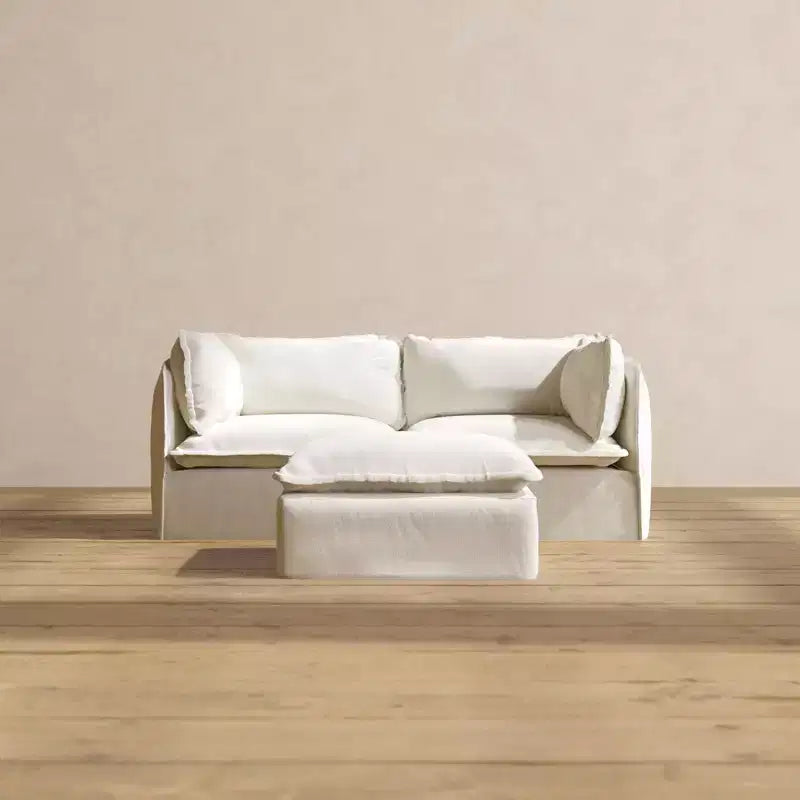 Divano modulare a 2 posti + pouf | Velluto Heirloom / Velluto di lino / Tessuto felpato | 2 posti a sedere