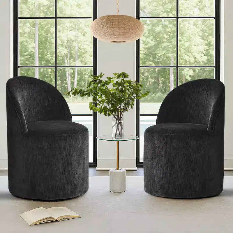 Poltrona girevole accent in ciniglia senza braccioli con rotelle – Beige / Nero / Brie / Marrone / Verde oliva, Posti a sedere 1