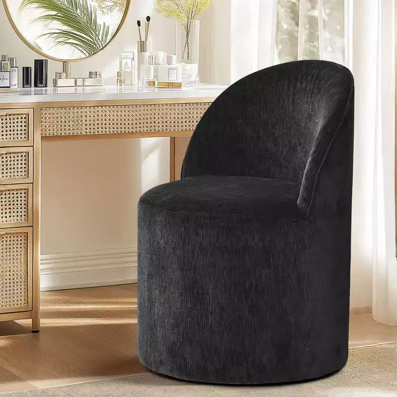 Poltrona girevole accent in ciniglia senza braccioli con rotelle – Beige / Nero / Brie / Marrone / Verde oliva, Posti a sedere 1