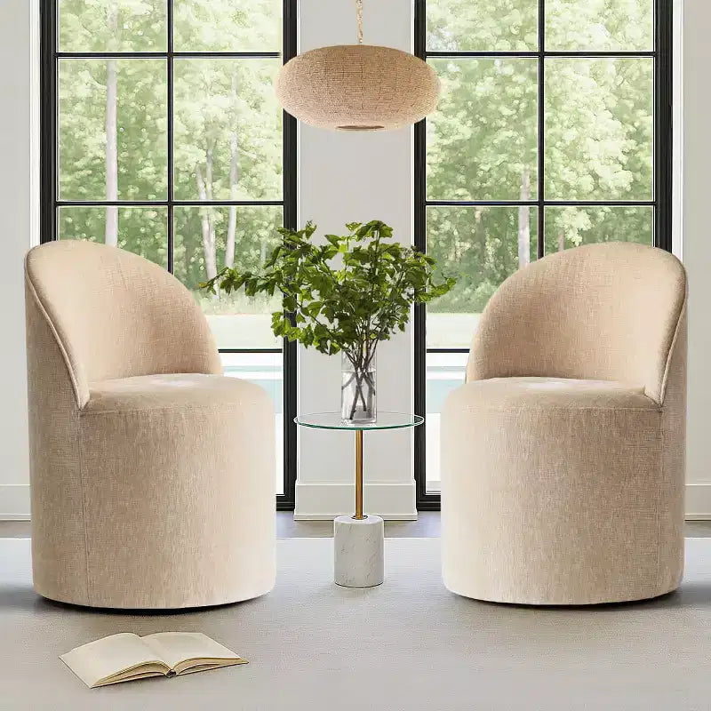 Poltrona girevole accent in ciniglia senza braccioli con rotelle – Beige / Nero / Brie / Marrone / Verde oliva, Posti a sedere 1