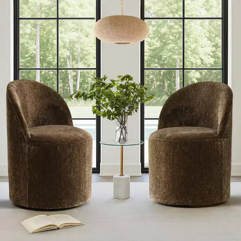 Poltrona girevole accent in ciniglia senza braccioli con rotelle – Beige / Nero / Brie / Marrone / Verde oliva, Posti a sedere 1