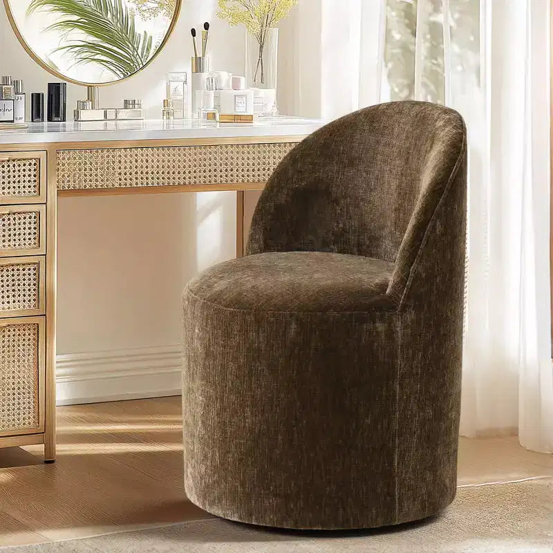 Poltrona girevole accent in ciniglia senza braccioli con rotelle – Beige / Nero / Brie / Marrone / Verde oliva, Posti a sedere 1