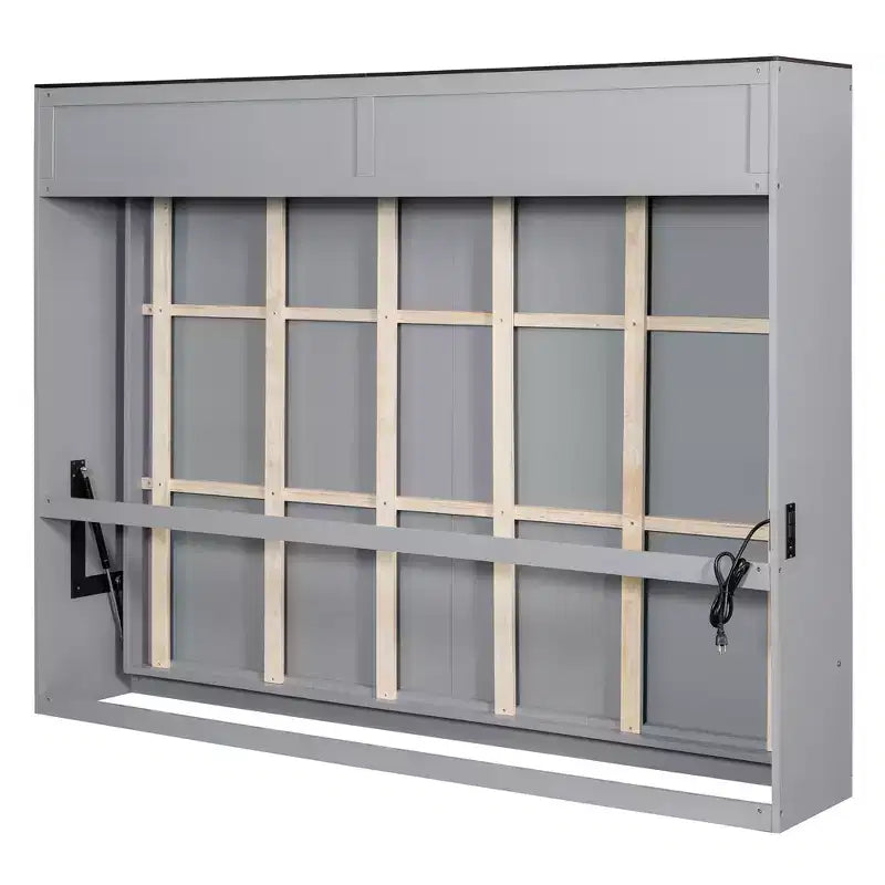 Letto a scomparsa matrimoniale Queen grigio/bianco con prese di corrente e porte USB, si ripiega piatto, per 2 persone