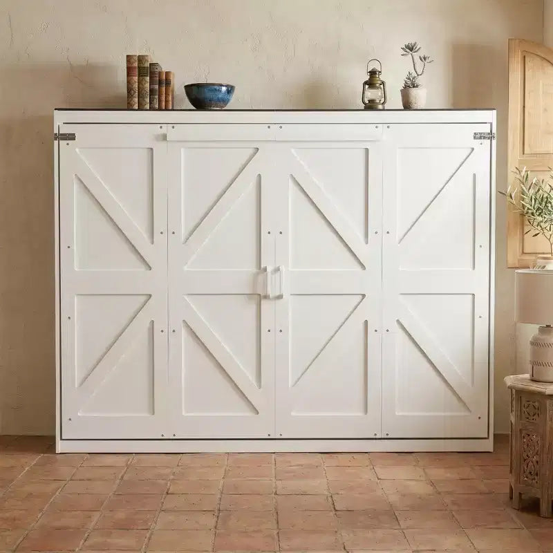Letto a scomparsa matrimoniale Queen grigio/bianco con prese di corrente e porte USB, si ripiega piatto, per 2 persone