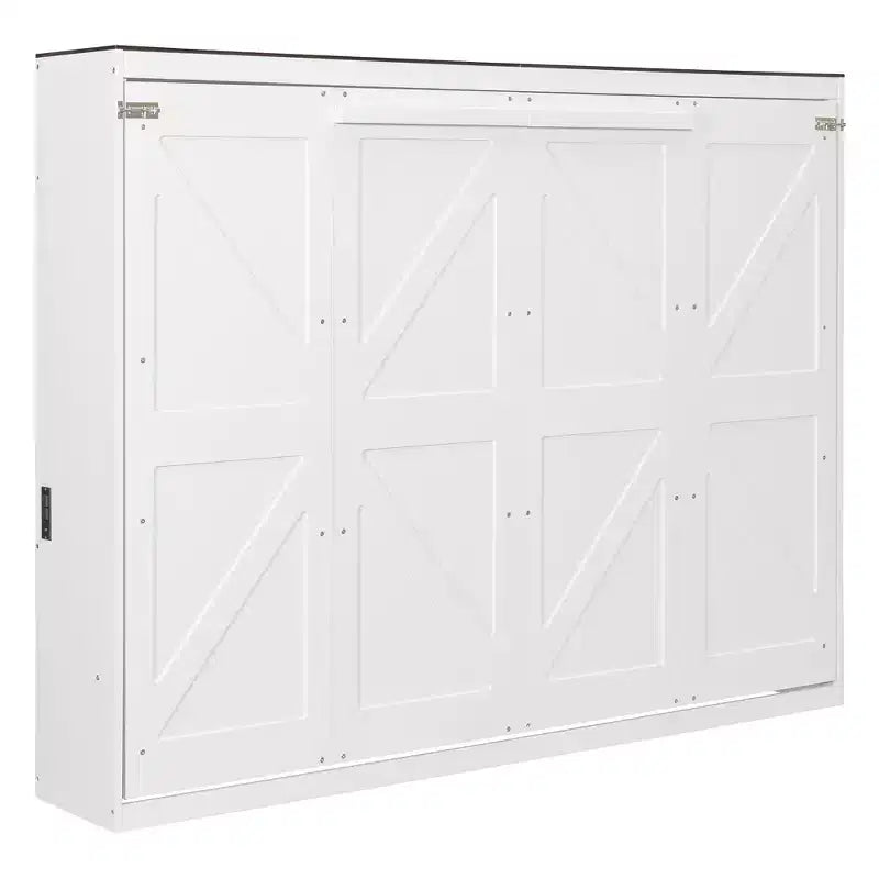 Letto a scomparsa matrimoniale Queen grigio/bianco con prese di corrente e porte USB, si ripiega piatto, per 2 persone