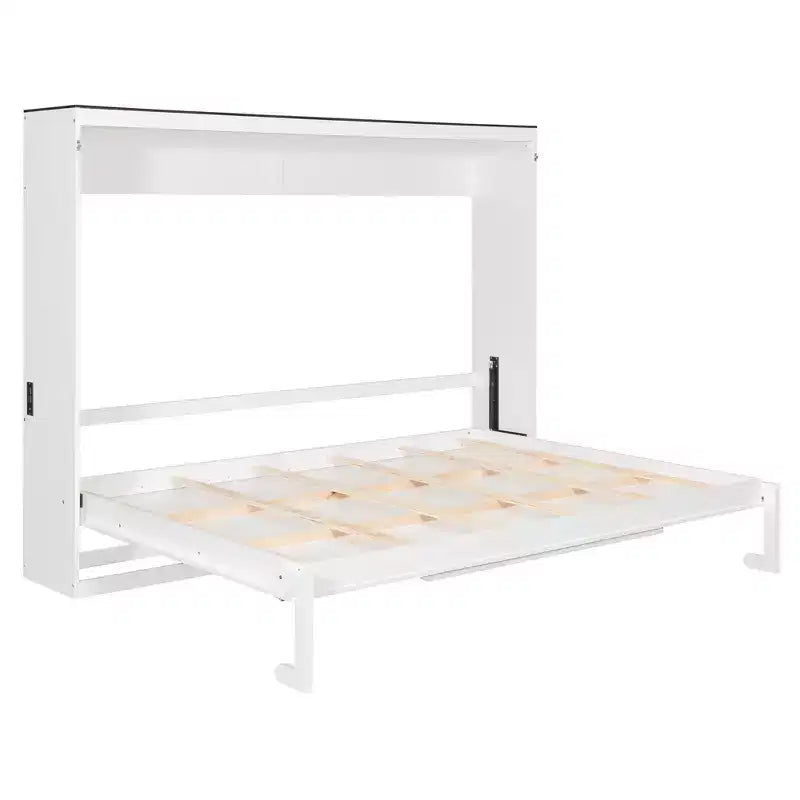 Letto a scomparsa matrimoniale Queen grigio/bianco con prese di corrente e porte USB, si ripiega piatto, per 2 persone