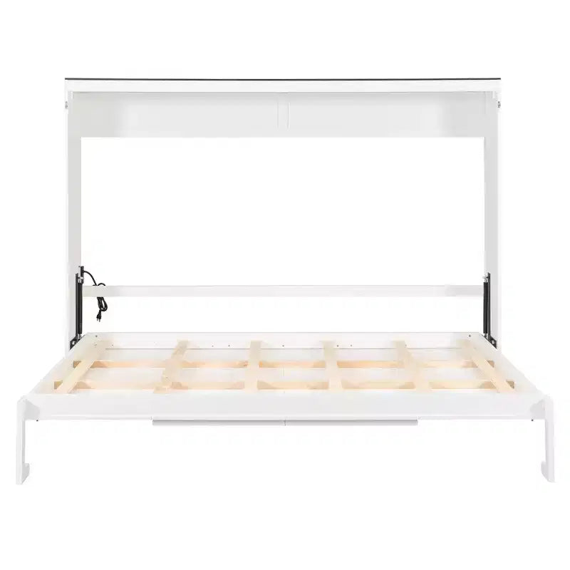 Letto a scomparsa matrimoniale Queen grigio/bianco con prese di corrente e porte USB, si ripiega piatto, per 2 persone